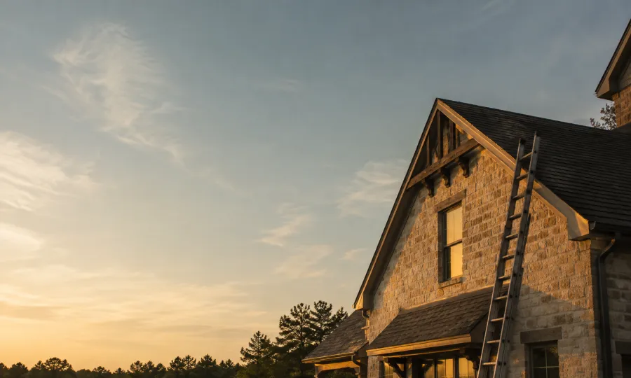 A roofing crew at work on a local home