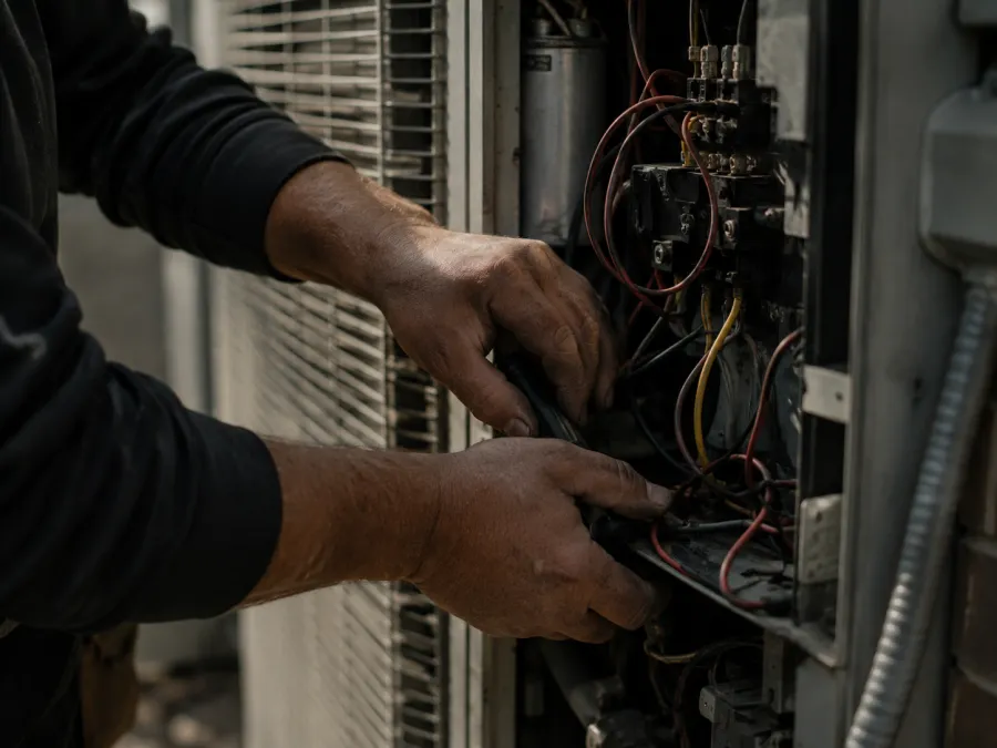 An HVAC technician servicing a local home